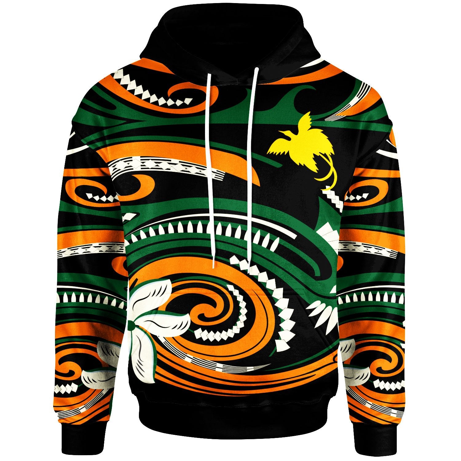 Papua New Guinea Hoodie Vortex Style Unisex Green Orange - Polynesian Pride