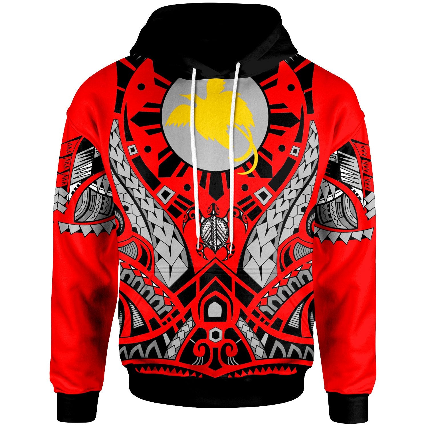 Papua New Guinea Hoodie Tribal Sun Tattoo Red Color Unisex Red - Polynesian Pride