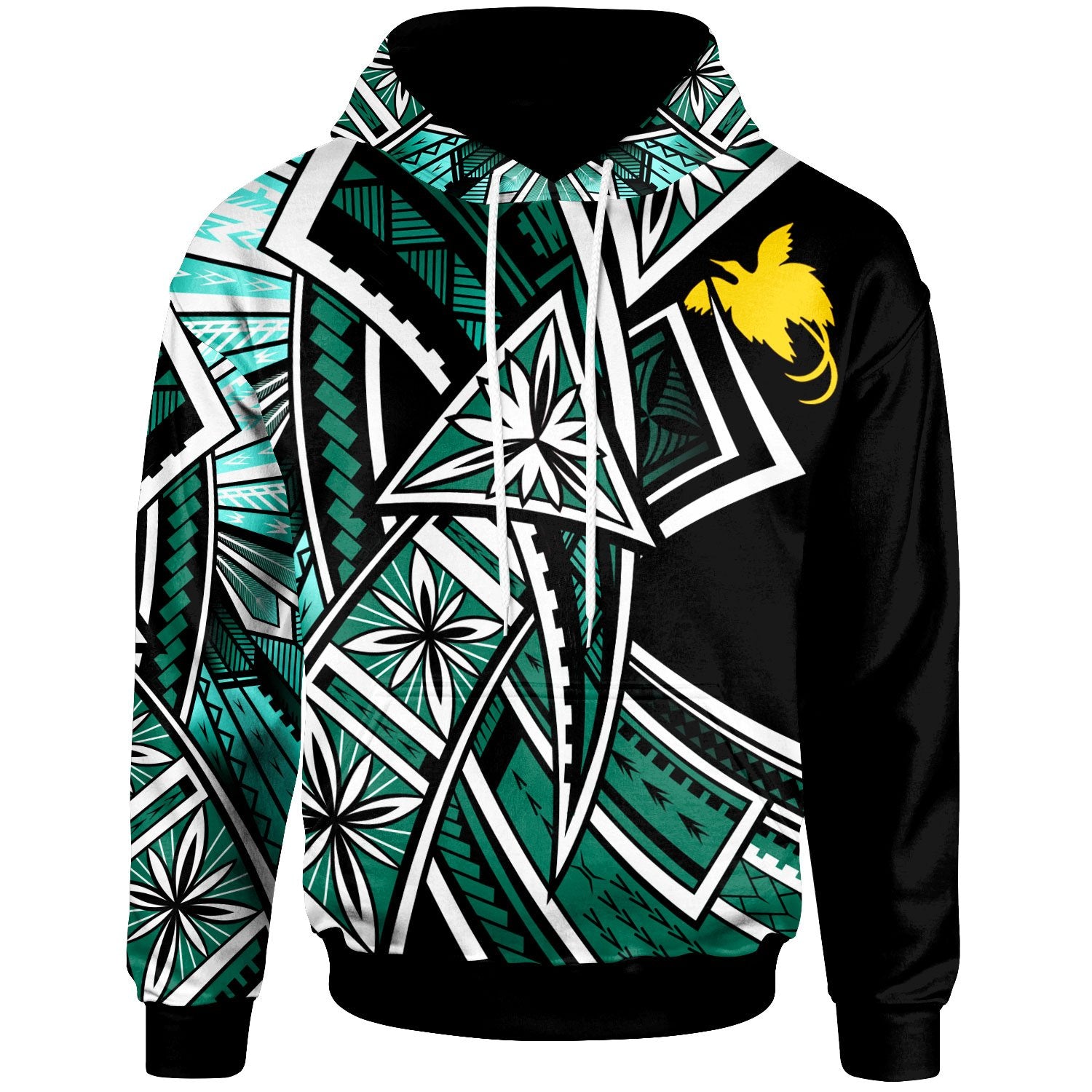 Papua Hoodie Tribal Flower Special Pattern Green Color Unisex Green - Polynesian Pride