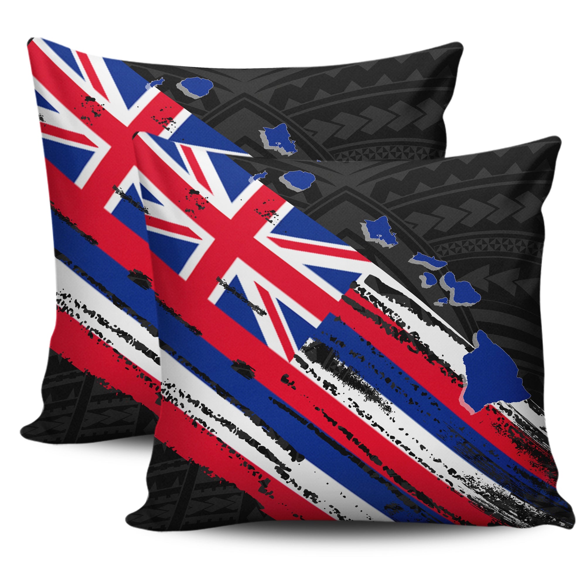 Hawaiian Flag Polynesian Background Pillow Covers - AH One Size Set of 2 Black - Polynesian Pride