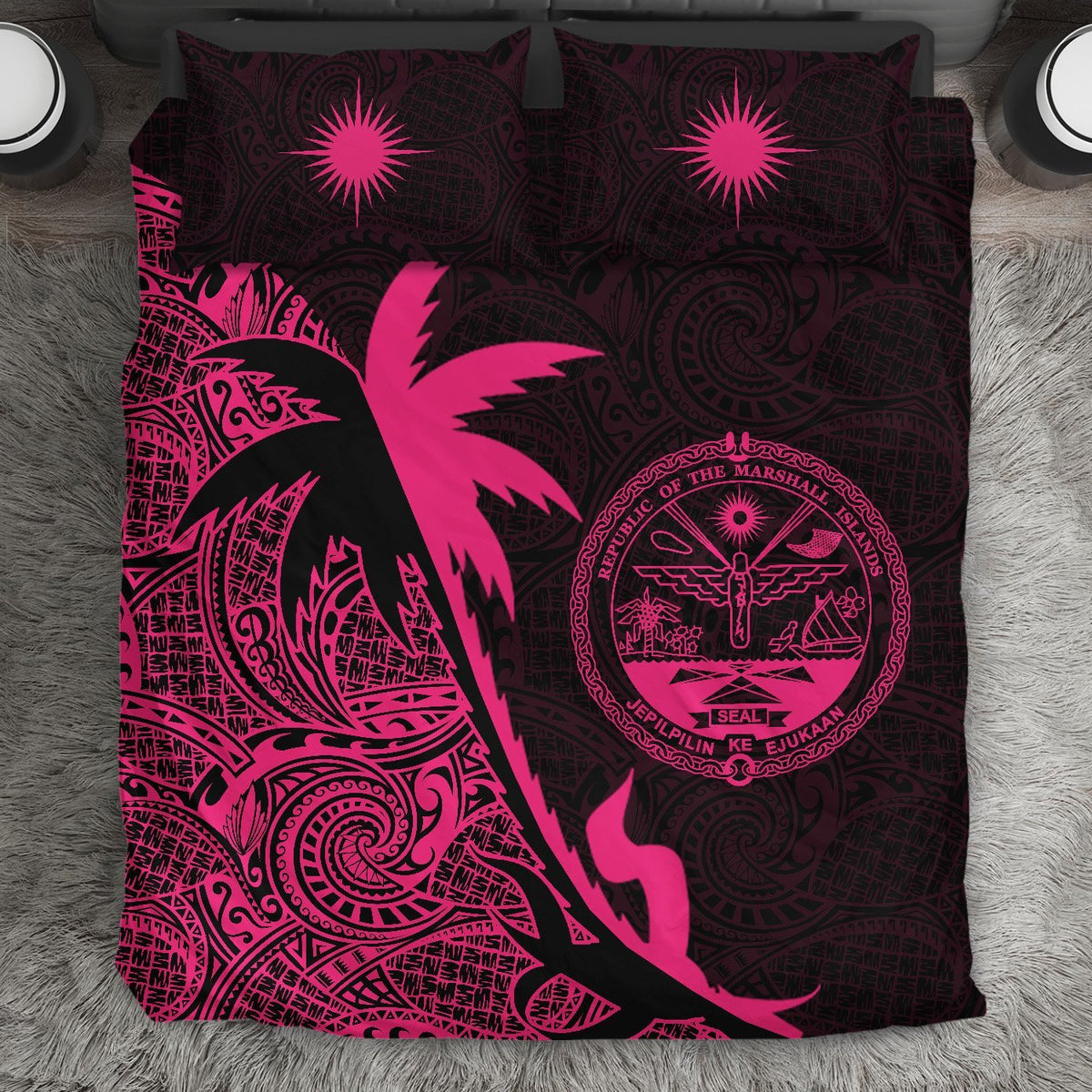 Marshall Islands Coconut Tree Bedding Set Pink - Polynesian Pride