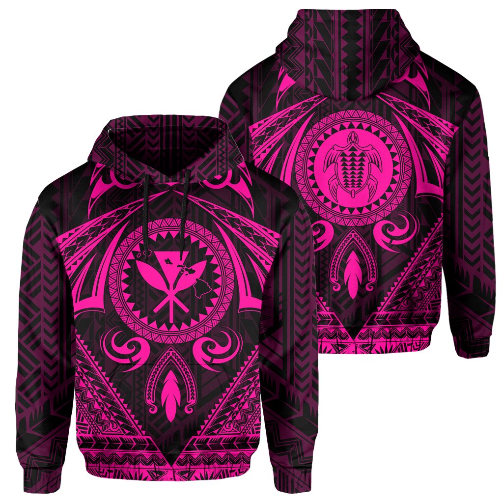 Polynesian Kakau Kanaka Turtle Map Hawaii Hoodie Circle Style Pink Unisex Pink - Polynesian Pride