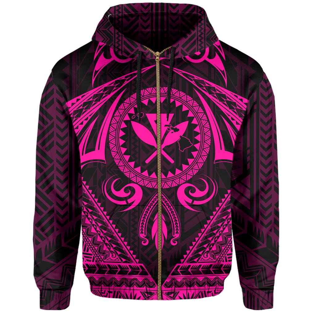 Polynesian Kakau Kanaka Turtle Map Hawaii Zip Hoodie Circle Style Pink - Polynesian Pride