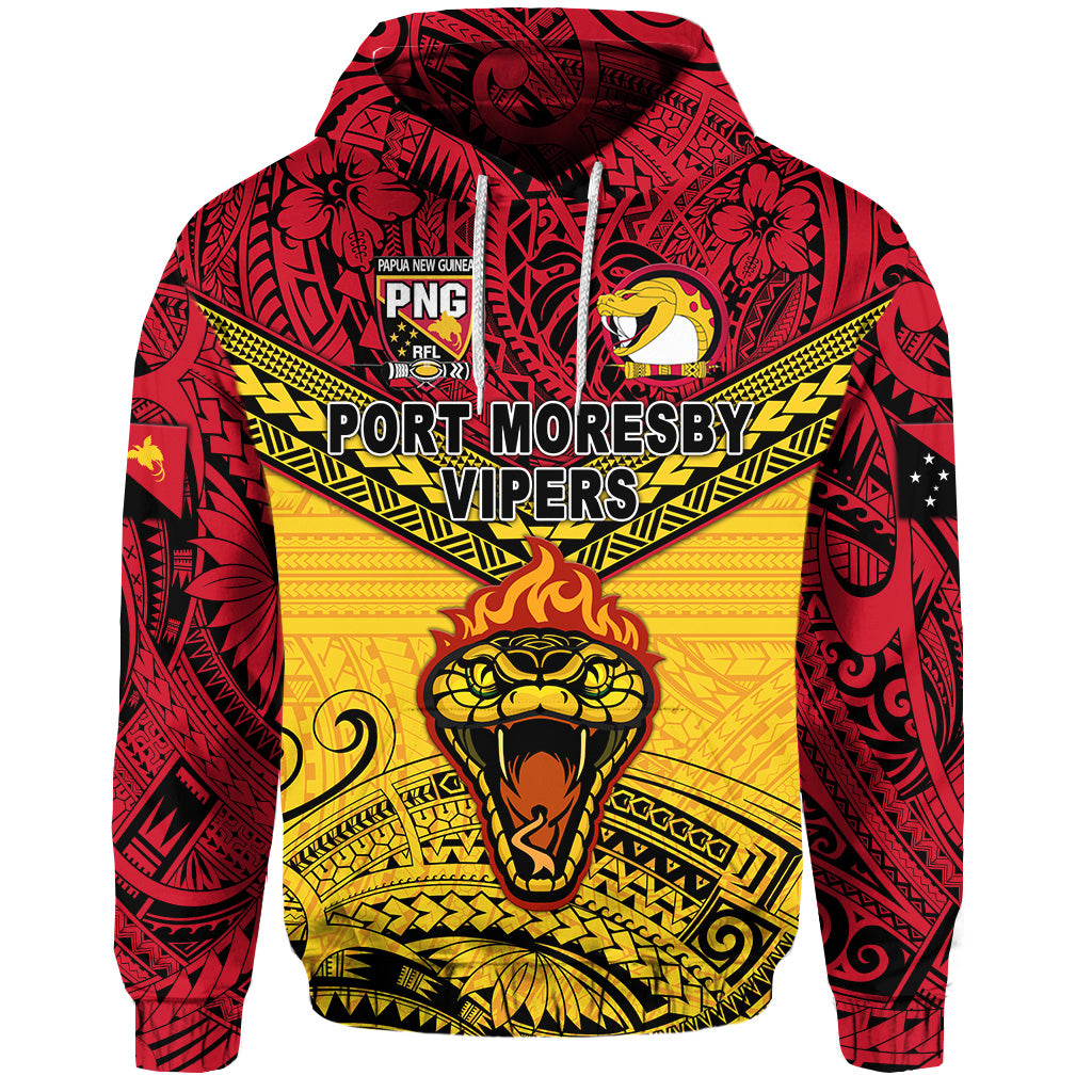 Custom Papua New Guinea Port Moresby Vipers Hoodie Rugby Original Style Red, Custom Text and Number LT8 - Polynesian Pride