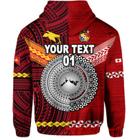 Custom Papua New Guinea Tonga Hoodie Polynesian Together Bright Red, Custom Text and Number LT8 - Polynesian Pride