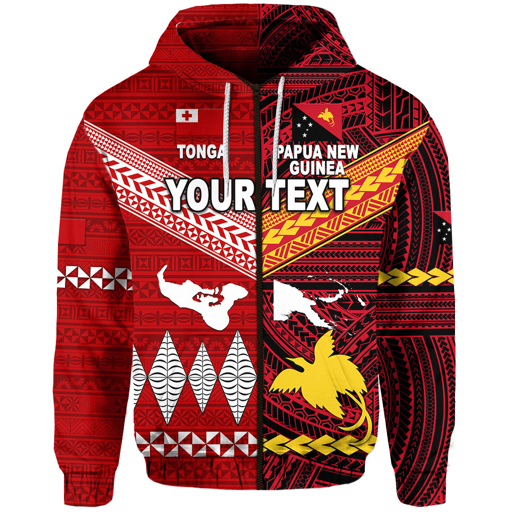 Custom Papua New Guinea Tonga Zip Hoodie Polynesian Together Bright Red LT8 - Polynesian Pride