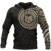 Hoodie Polynesian Tiki Face Tattoo Style 2 Unisex Black-Gold - Polynesian Pride