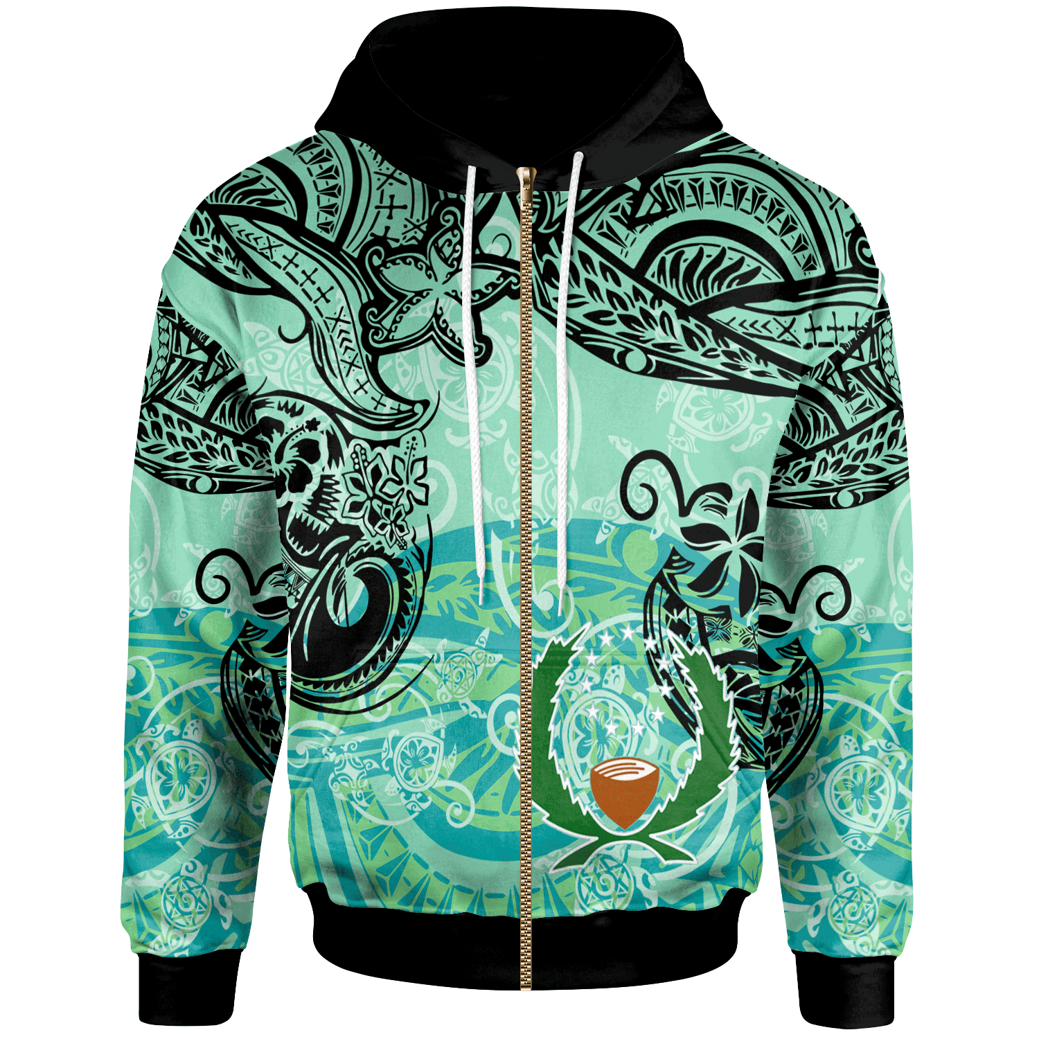 Pohnpei Zip Hoodie Vintage Floral Pattern Green Color Unisex Green - Polynesian Pride