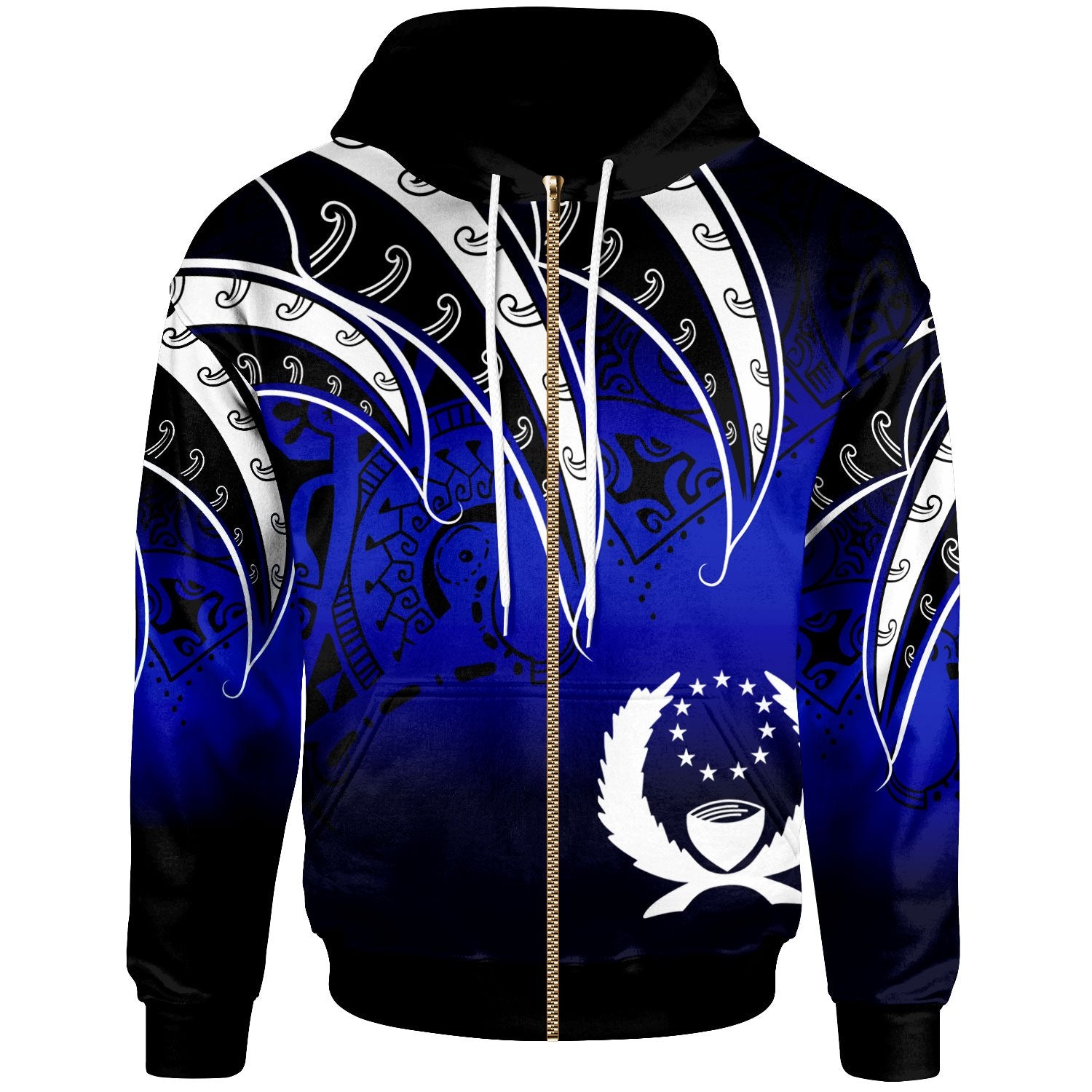 Pohnpei Zip Hoodie Tropical Leaf Gradient Blue Style Unisex Blue - Polynesian Pride