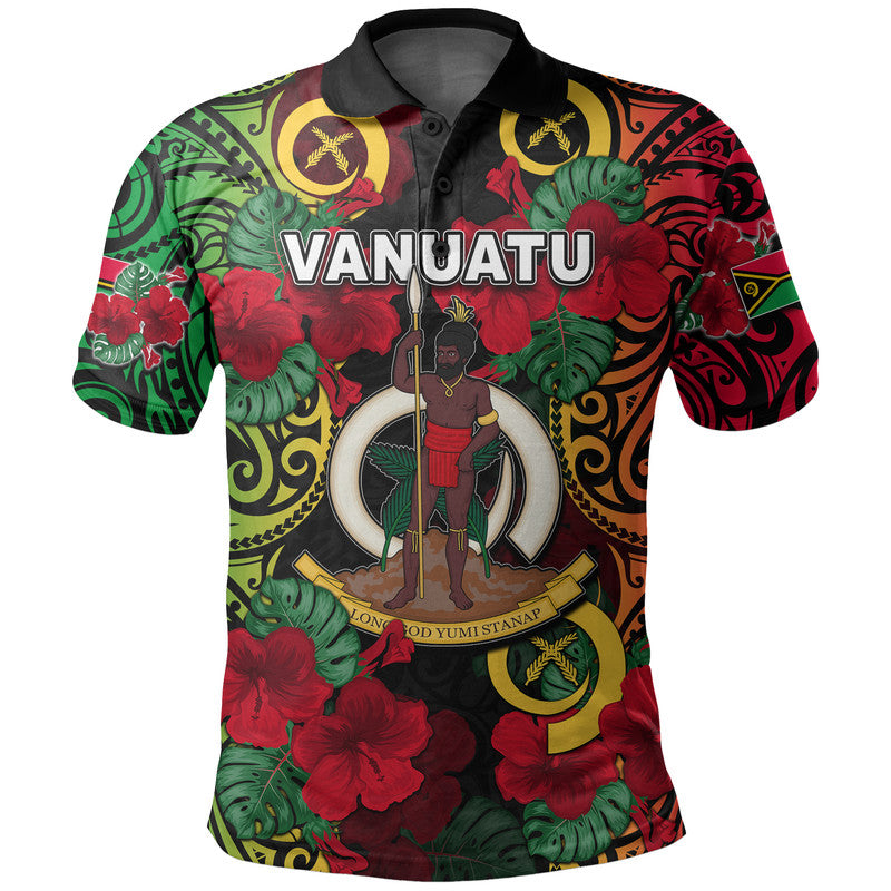 Vanuatu Hibiscus Polo Shirt LT6 Black - Polynesian Pride