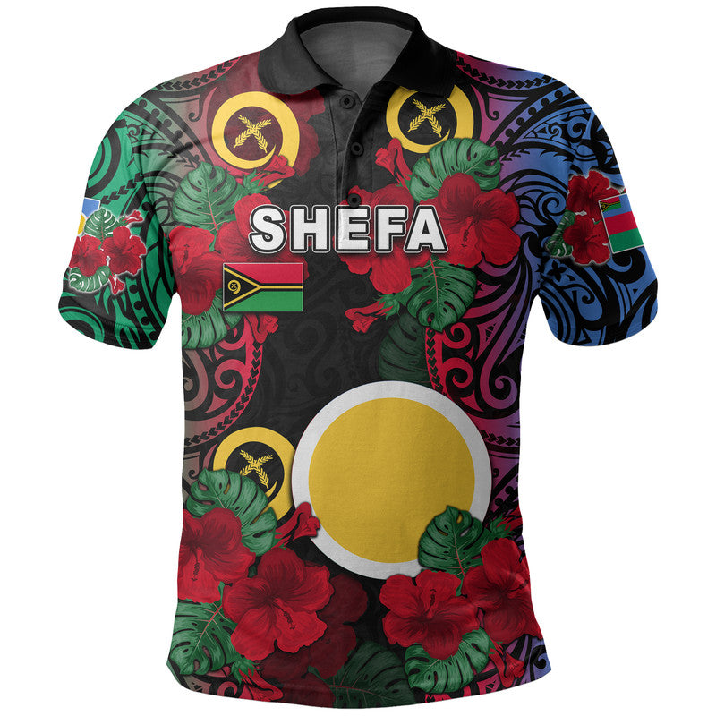 Vanuatu Shefa and Hibiscus Polo Shirt LT6 Black - Polynesian Pride