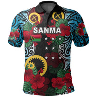 Vanuatu Sanma and Hibiscus Polo Shirt LT6 Black - Polynesian Pride