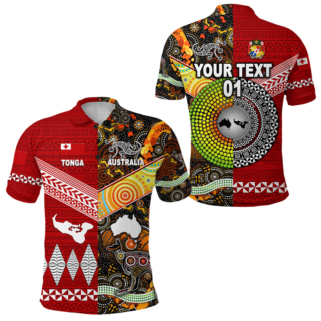 Custom Tonga Ngatu and Australia Aboriginal Polo Shirt Together, Custom Text and Number LT8 Unisex Red - Polynesian Pride