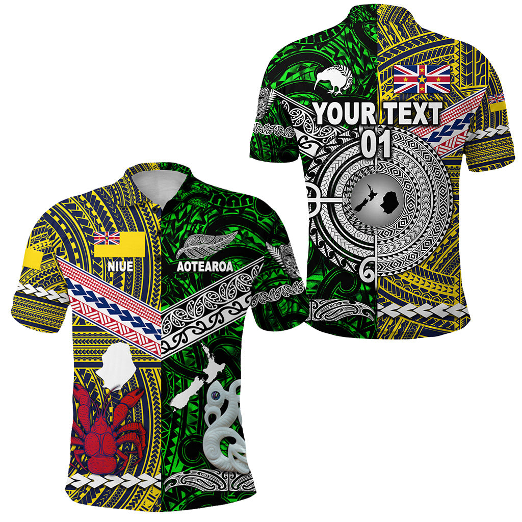 Custom New Zealand Niue Polo Shirt Maori and Polynesian Together Green, Custom Text and Number LT8 Unisex Yellow - Polynesian Pride