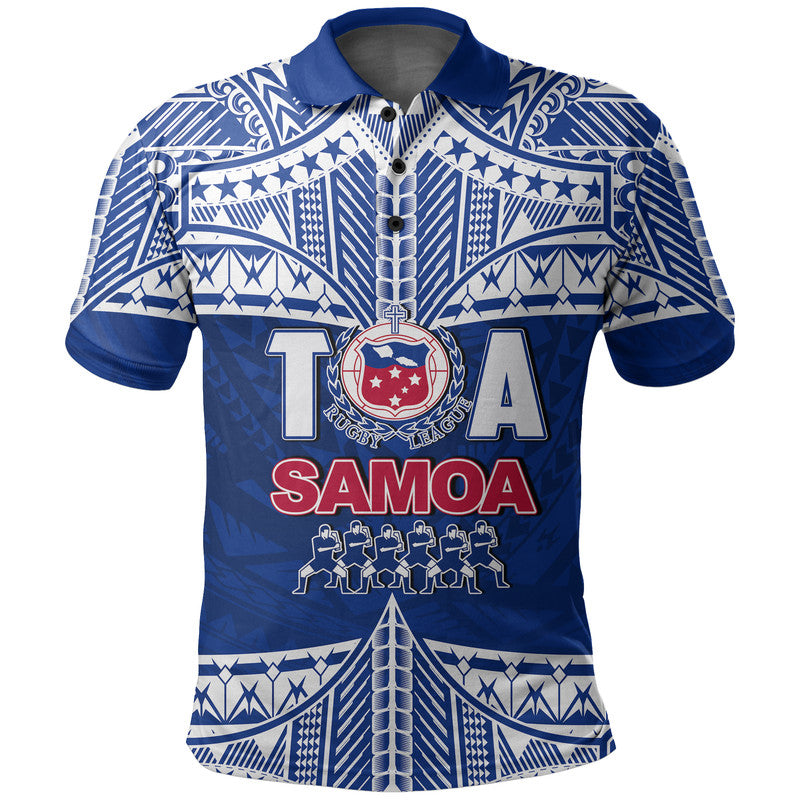 Custom and Number Toa Samoa Rugby Polo Shirt Siva Tau LT6 Blue - Polynesian Pride