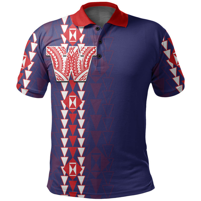 Hawaii Waianae High Mix Kakau Polo Shirt LT6 Blue - Polynesian Pride