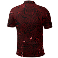 New Zealand Polo Shirt, Maori Gods Golf Shirt, Tumatauenga (God of War) Red - Polynesian Pride