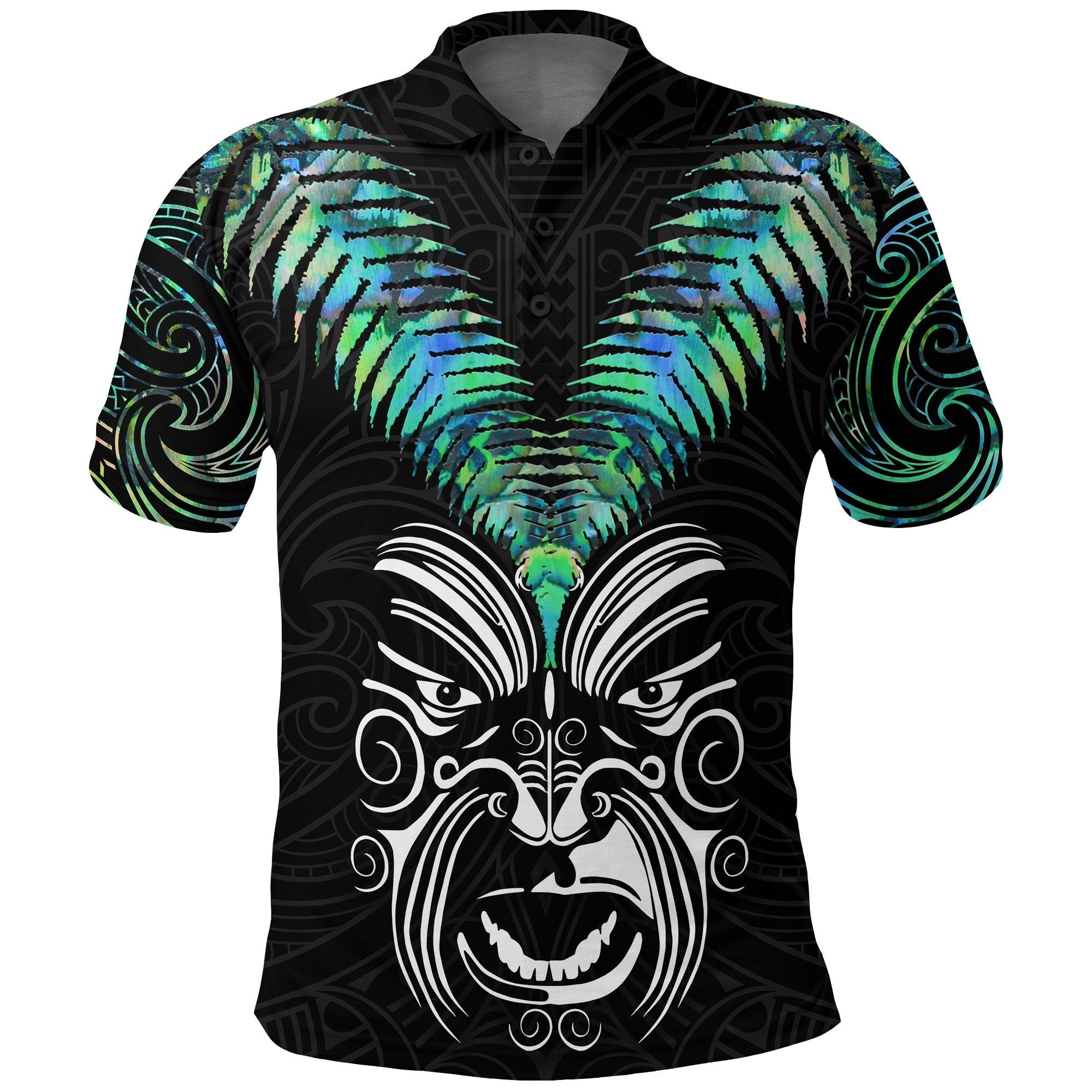 New Zealand Maori Moko Polo Shirt Paua Shell Unisex Black - Polynesian Pride