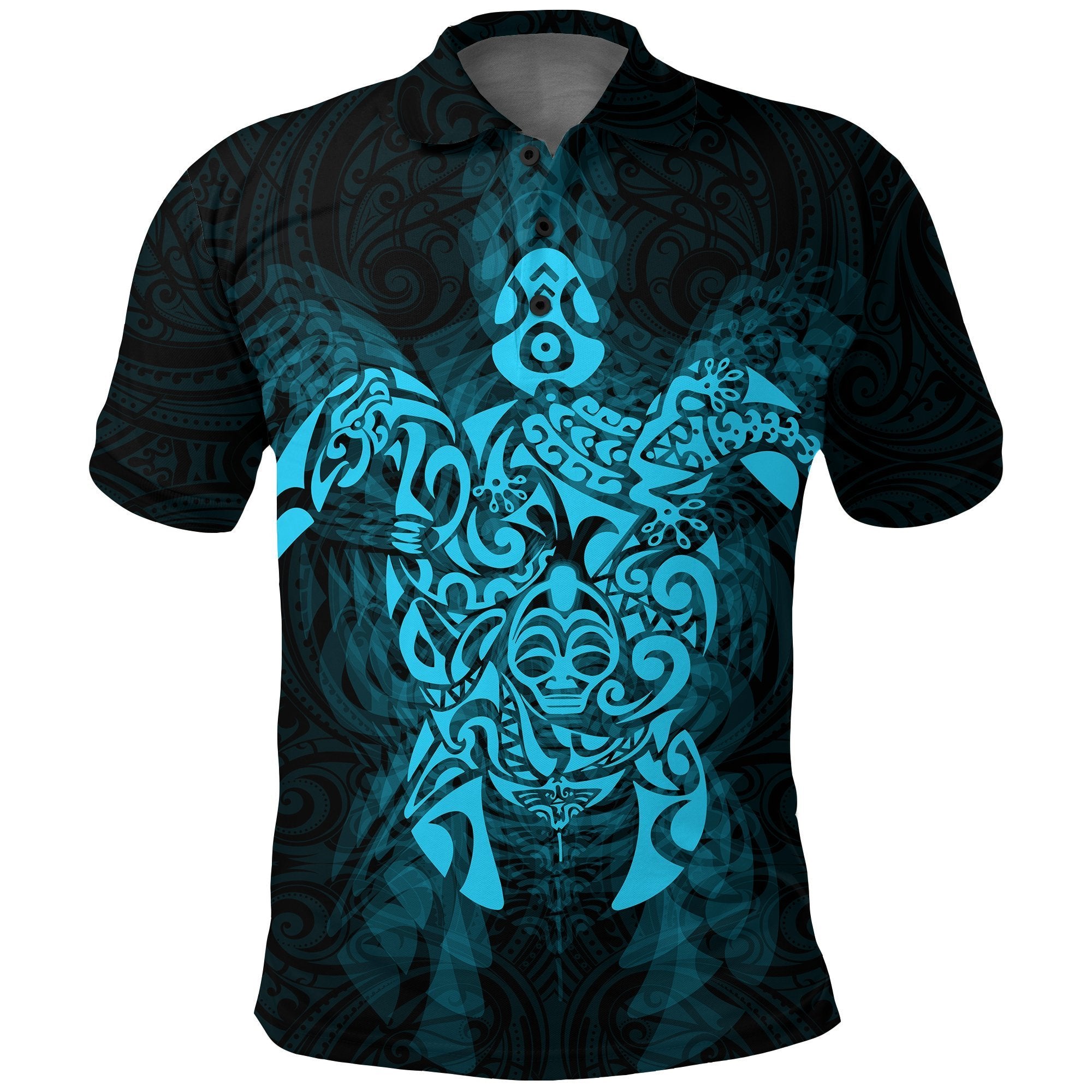 New Zealand Maori Polo Shirt, Wairua Tattoo Turtle Golf Shirts Blue Unisex Black - Polynesian Pride