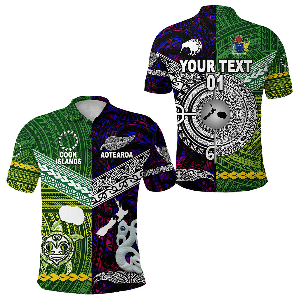 Custom New Zealand Cook Islands Polo Shirt Maori Together Purple, Custom Text and Number LT8 Unisex Green - Polynesian Pride