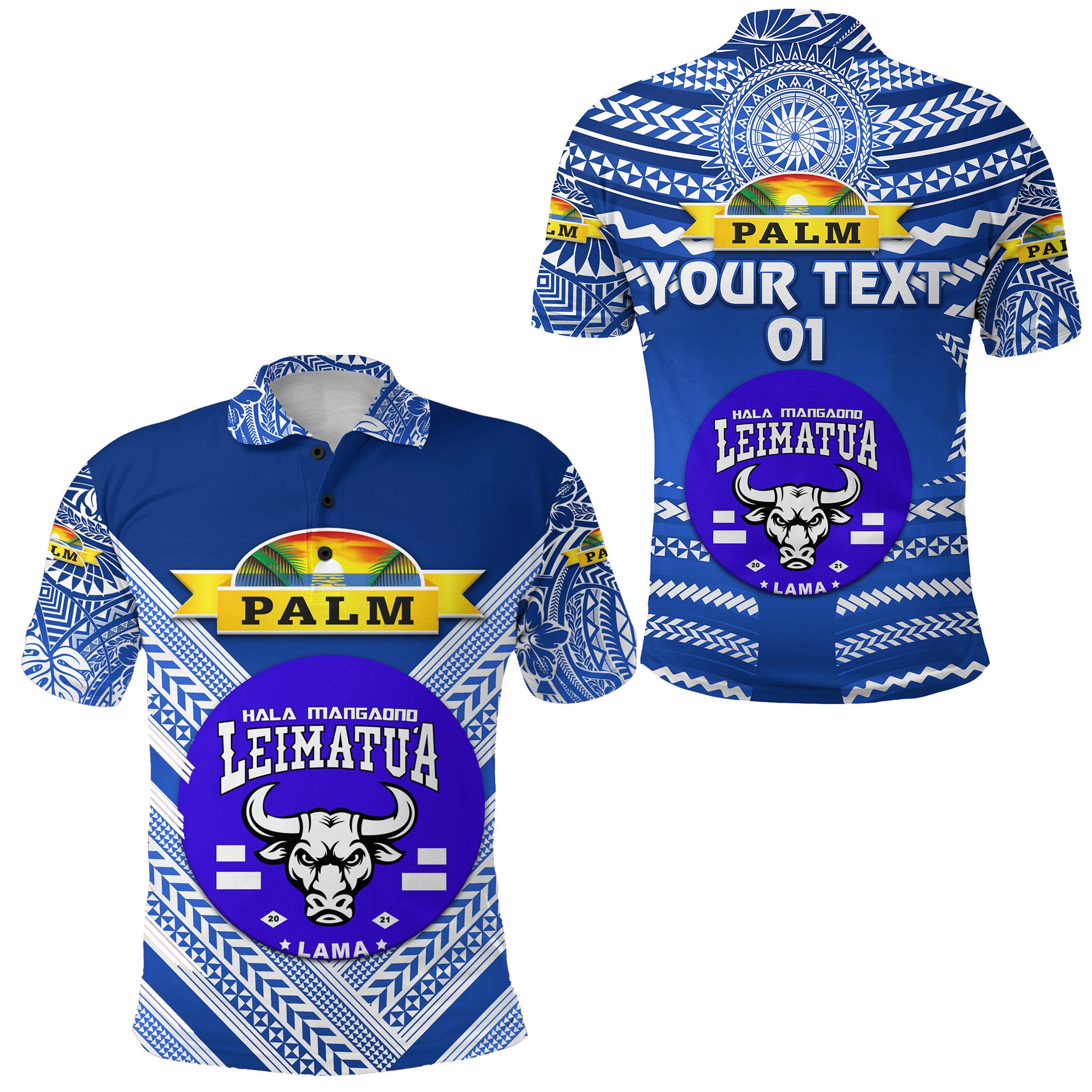 Custom Mate Maa Tonga Polo Shirt Leimatua Bulls Creative Style Blue NO.1, Custom Text and Number LT8 Unisex Blue - Polynesian Pride