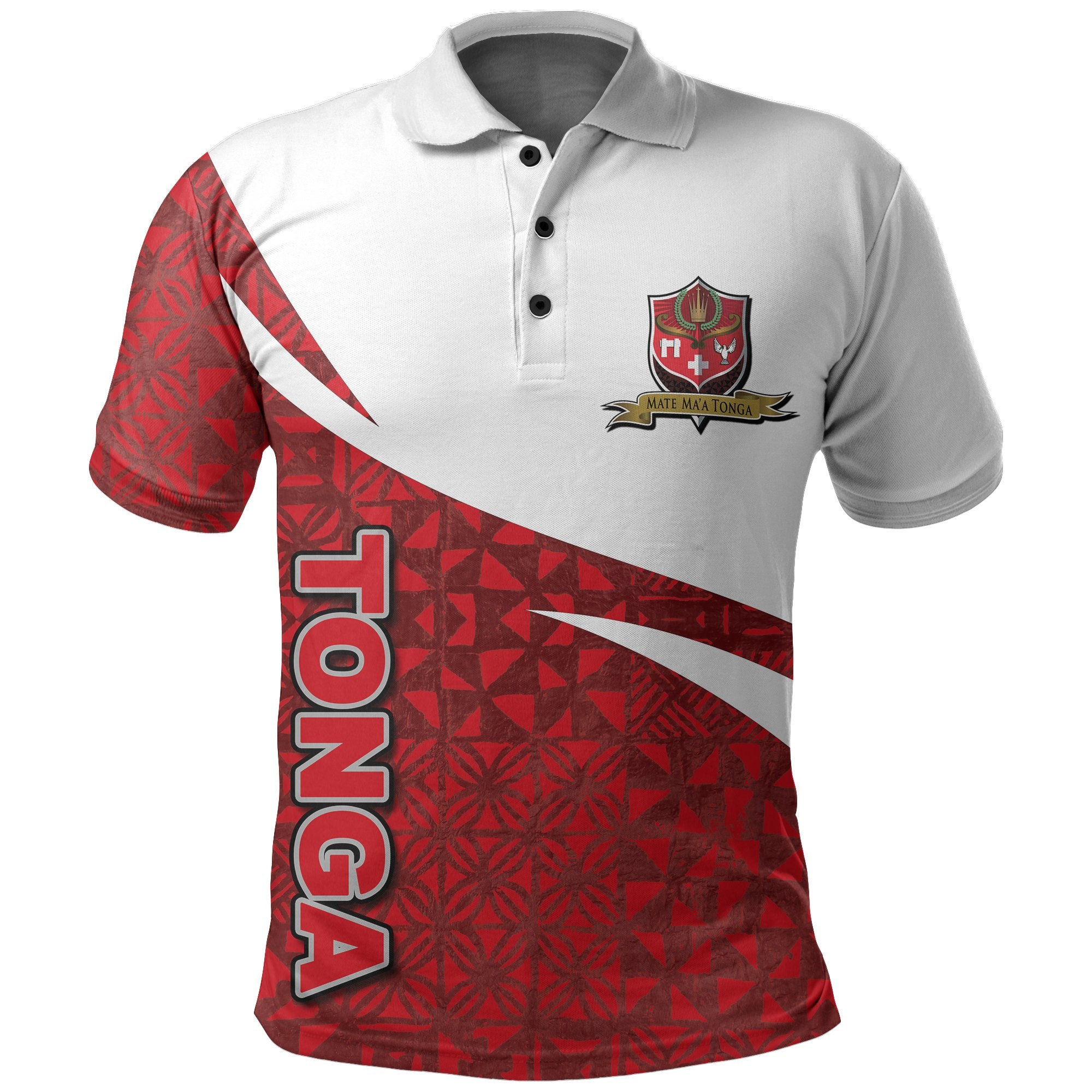 Mate Maa Tonga Rugby Polo Shirt Polynesian Native Tapa Unisex Red - Polynesian Pride