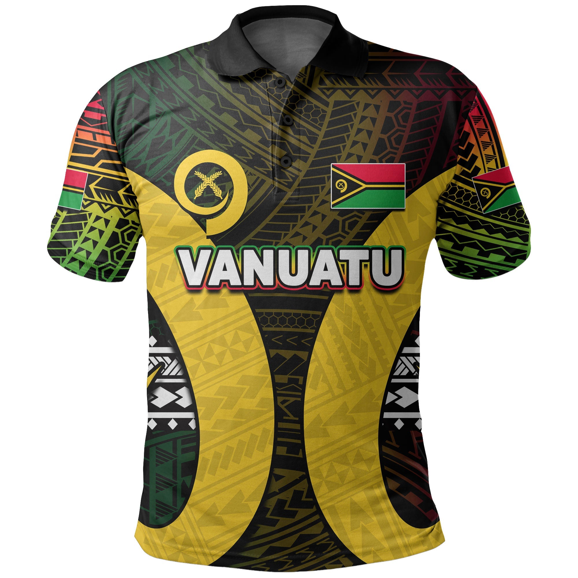 Custom Vanuatu Polo Shirt Polynesian Patterns Mix Pig Tusk LT6 Black - Polynesian Pride