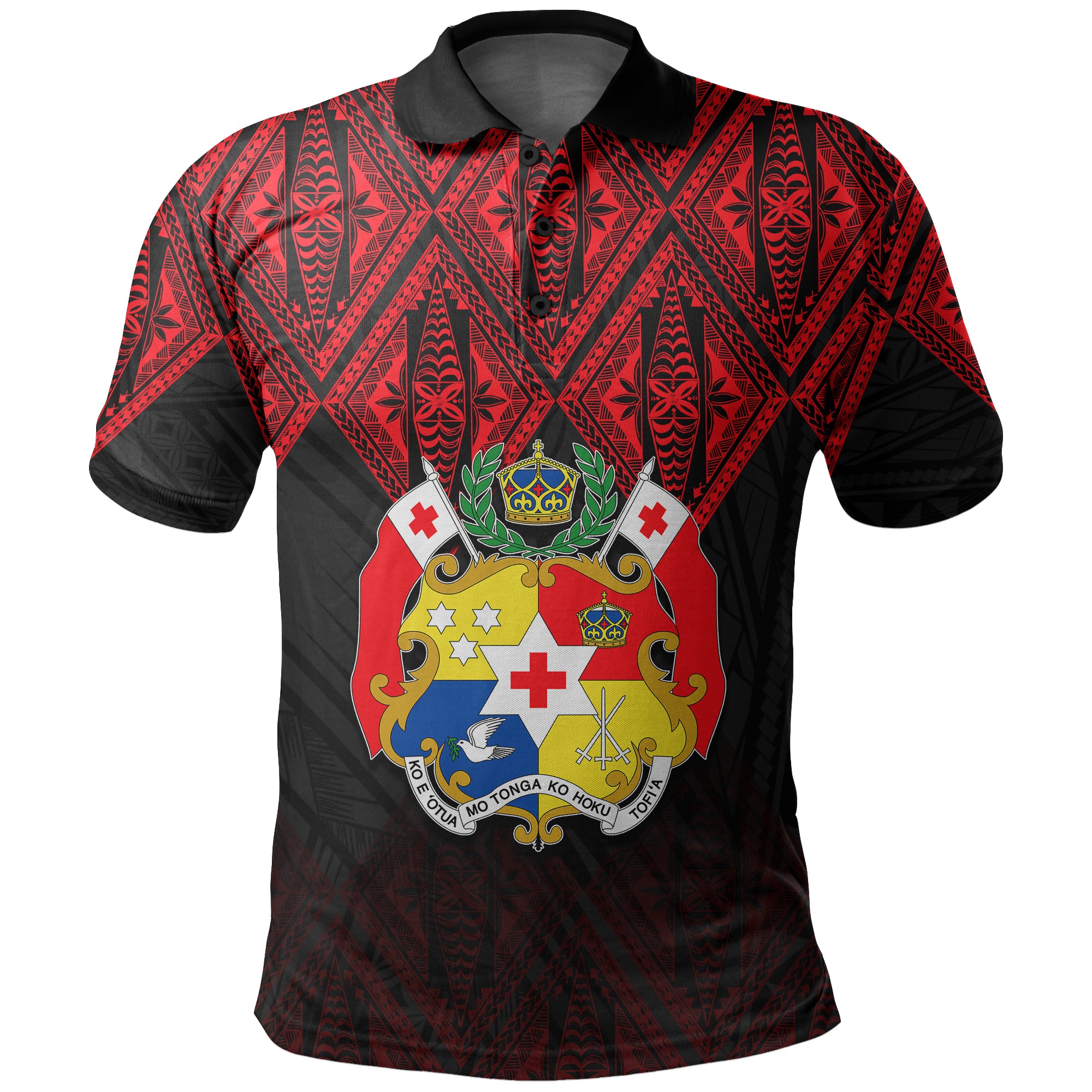 Tonga Polo Shirt Ngatu Black and Red Style LT6 Unisex Red - Polynesian Pride