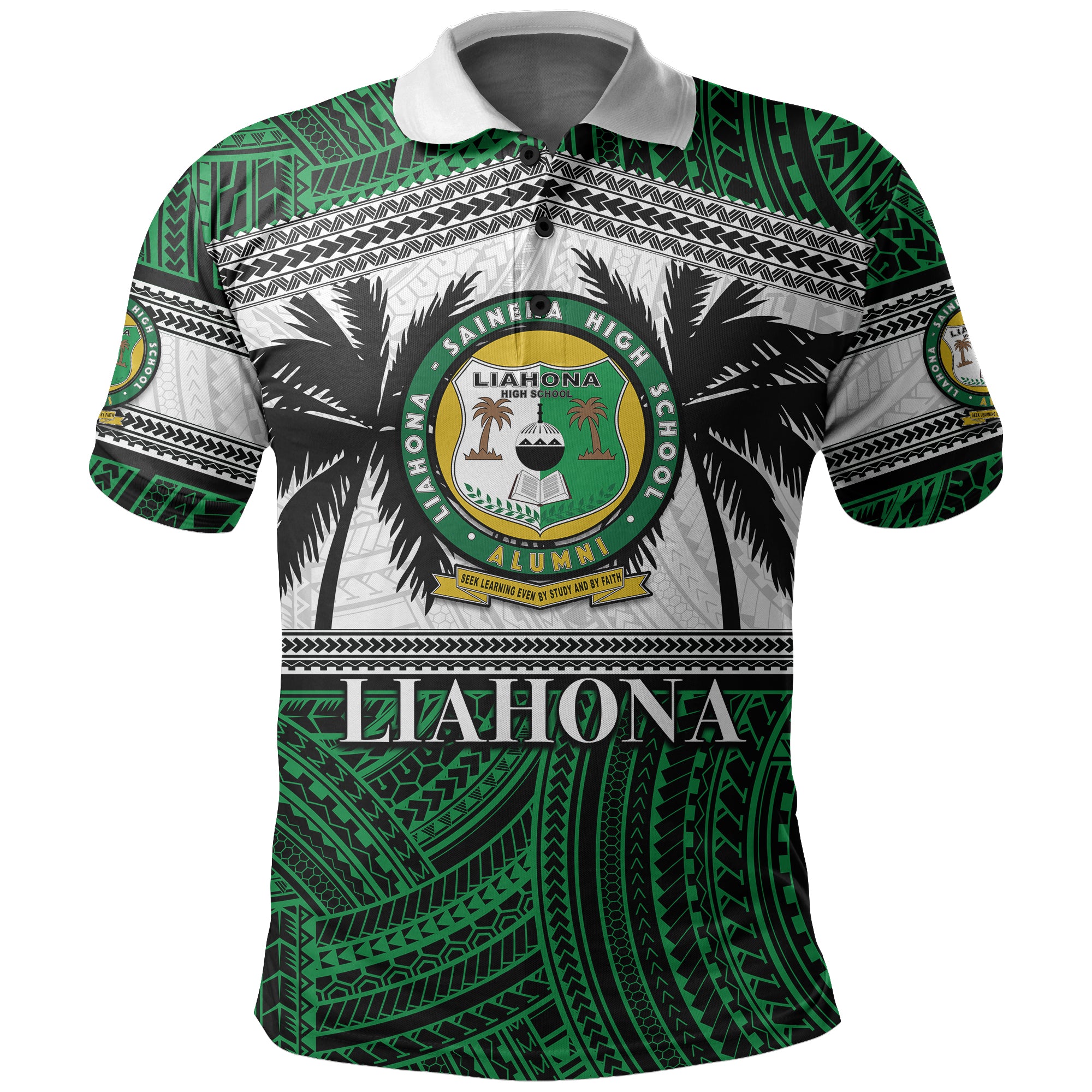 Custom Tonga Liahona High School Polo Shirt Polynesian Patterns LT6 Unisex Green - Polynesian Pride