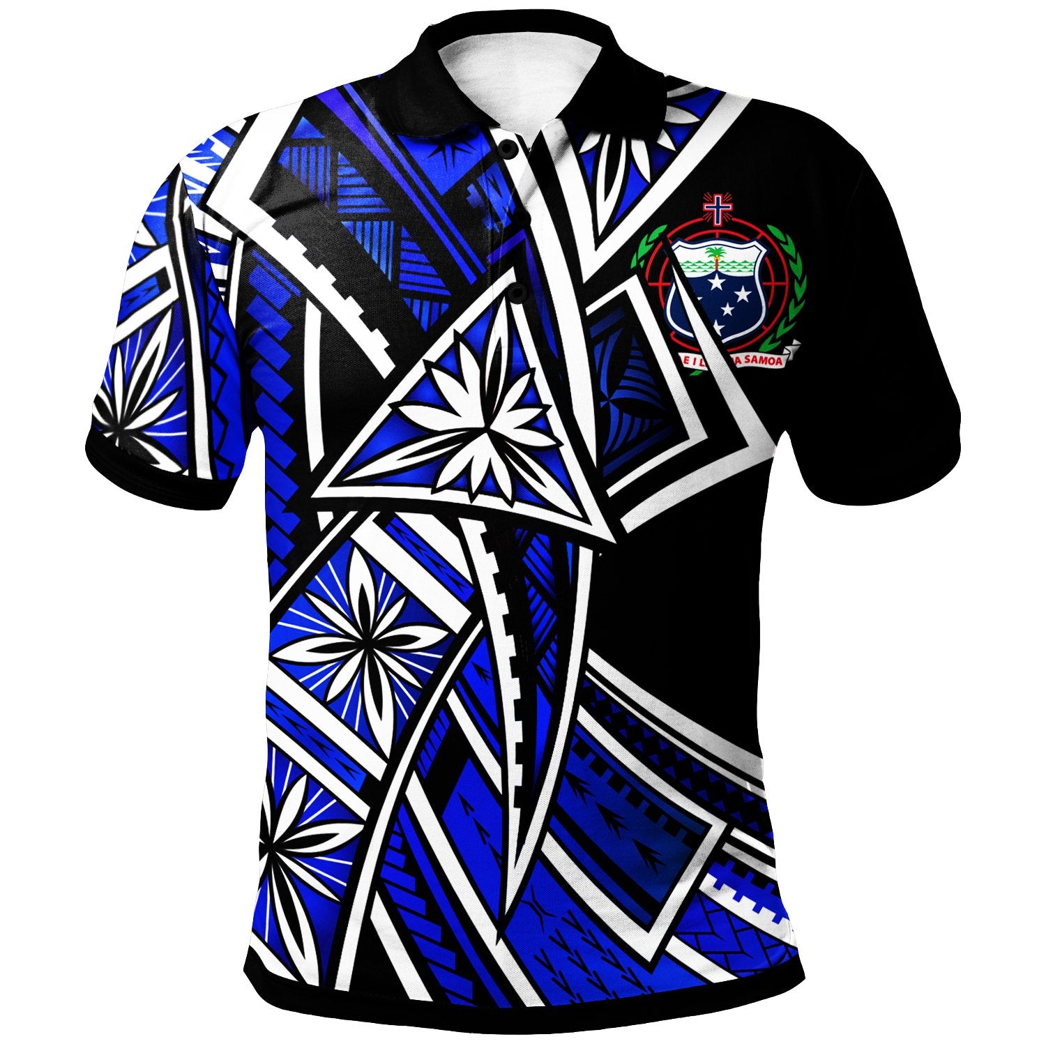 Samoa Polo Shirt Tribal Flower Special Pattern Blue Color Unisex Blue - Polynesian Pride