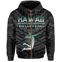 Polynesian Volleyball Sport Kakau Hawaii Zip Hoodie Black - Polynesian Pride