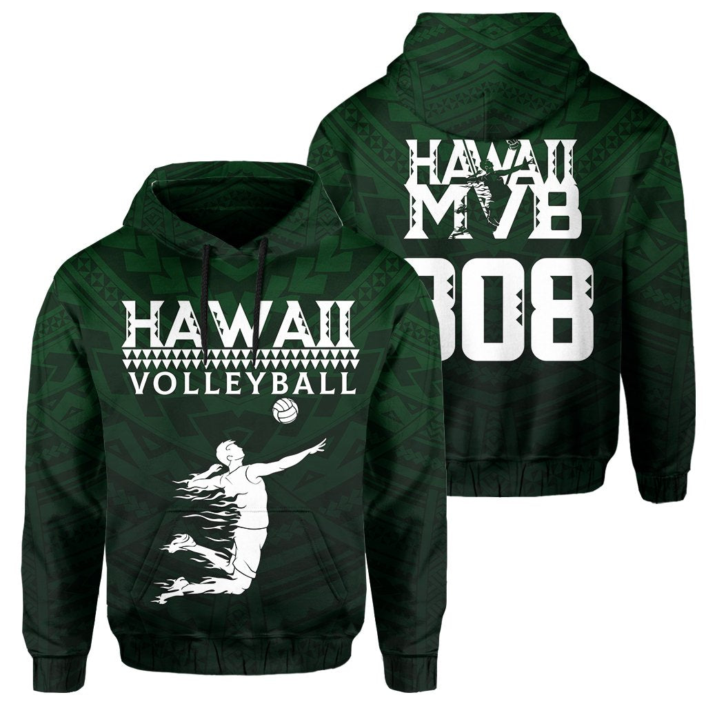 Polynesian Volleyball Sport Kakau Hawaii Hoodie Green Unisex Green - Polynesian Pride