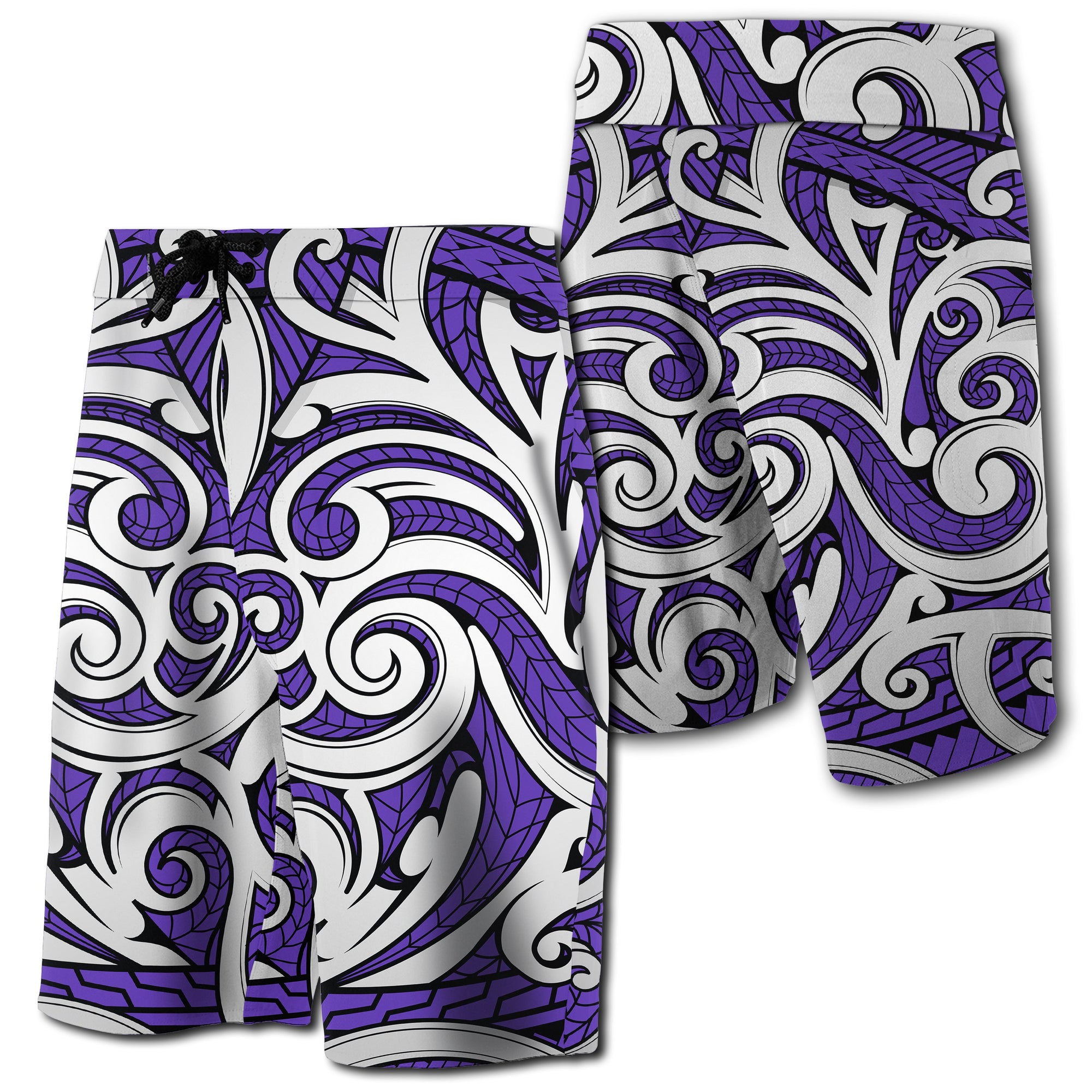 Hawaii Polynesian Maori Ethnic Ornament Board Shorts Purple Purple - Polynesian Pride