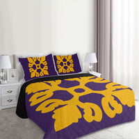 Hawaiian Royal Pattern Quilt Bed Set - Purple And Gold - M1 Style - AH - Polynesian Pride