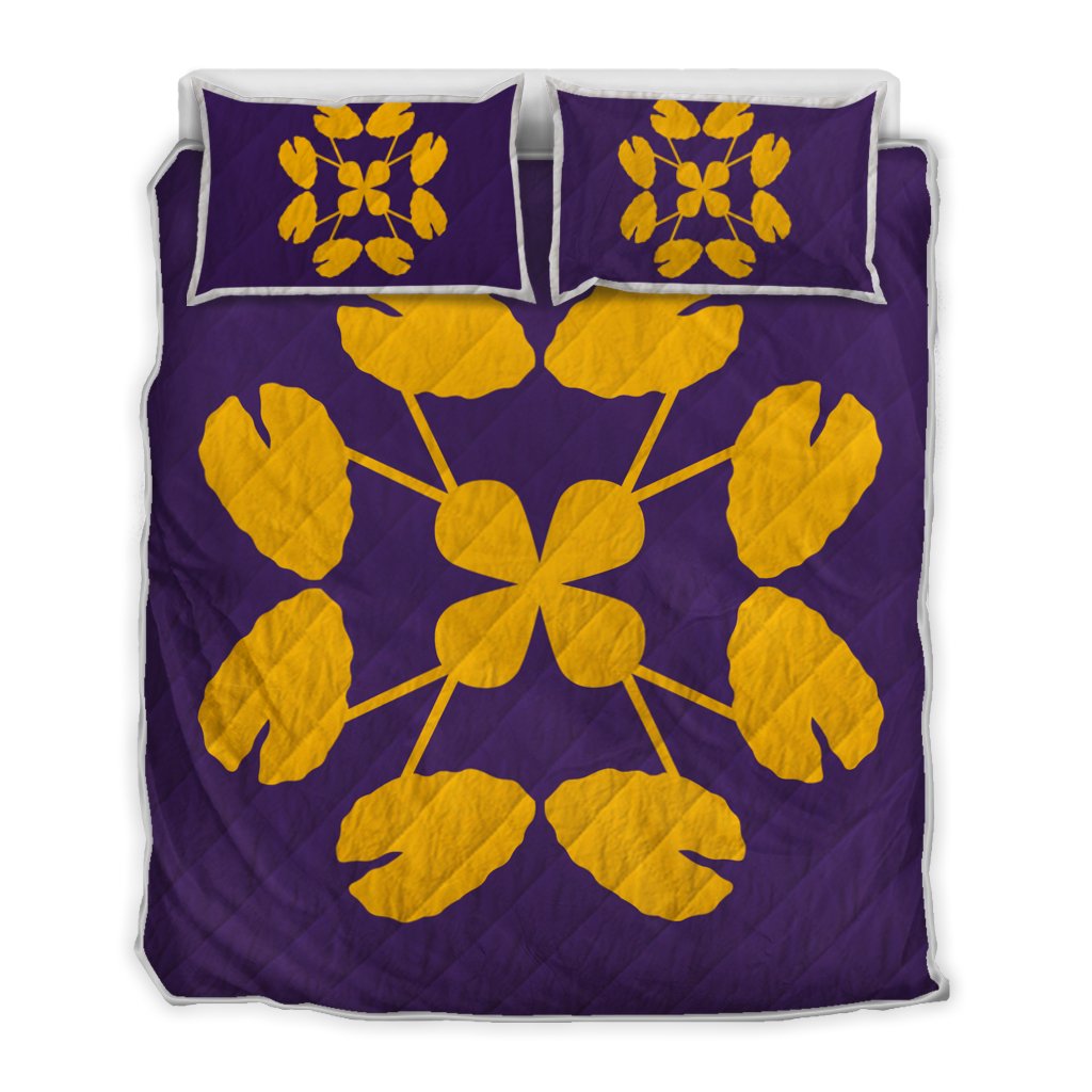 Hawaiian Royal Pattern Quilt Bed Set - Purple And Gold - D3 Style Art - Polynesian Pride