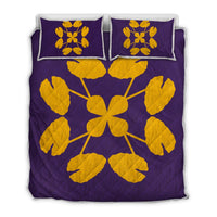 Hawaiian Royal Pattern Quilt Bed Set - Purple And Gold - D3 Style Art - Polynesian Pride
