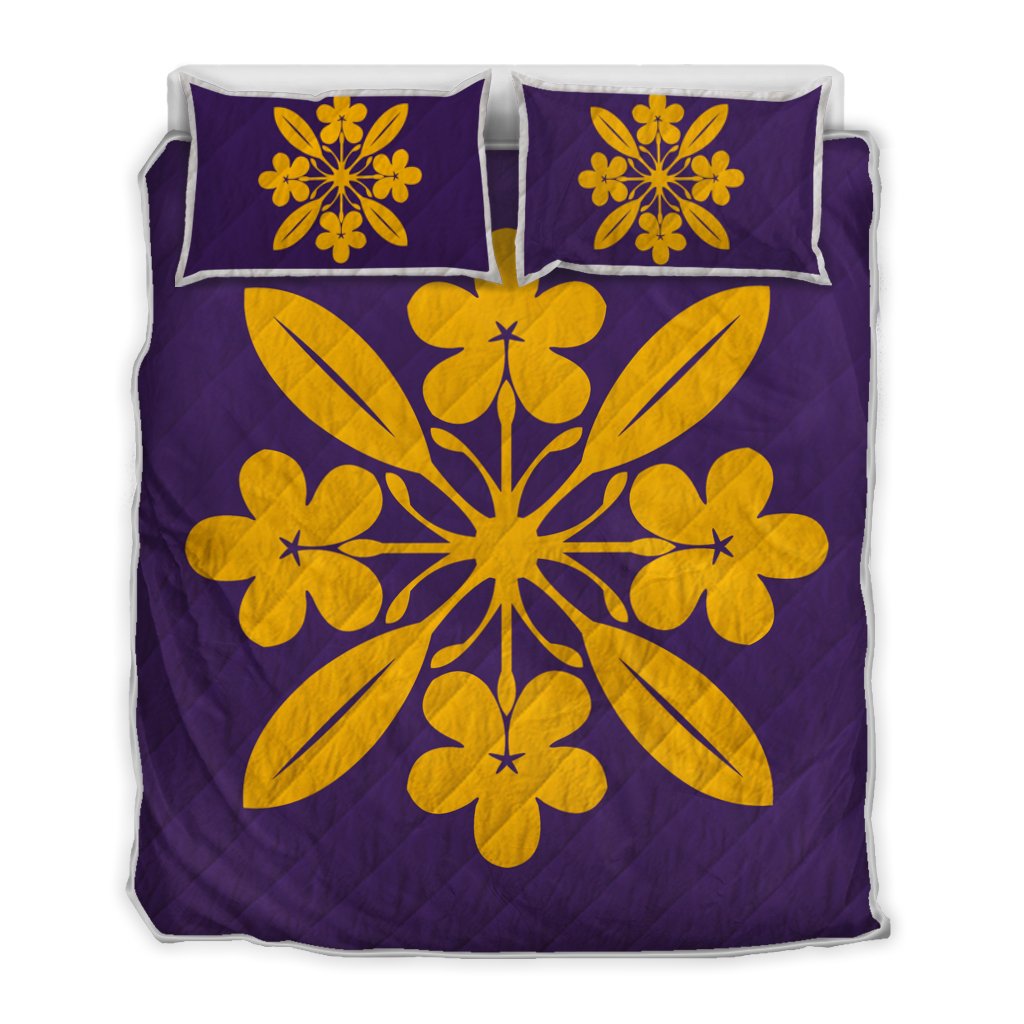 Hawaiian Royal Pattern Quilt Bed Set - Purple And Gold - L1 Style - AH Art - Polynesian Pride