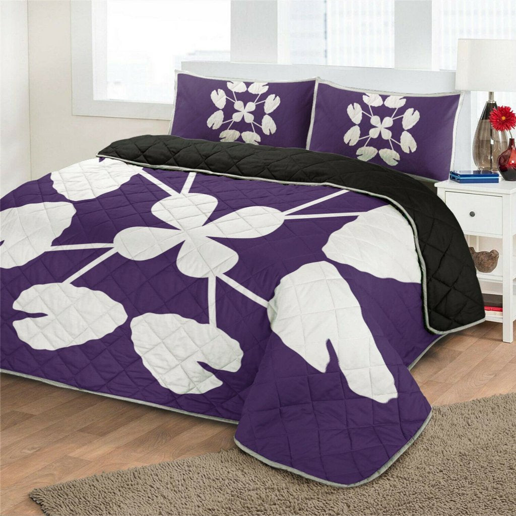 Hawaiian Royal Pattern Quilt Bed Set - Purple - D3 Style - Polynesian Pride