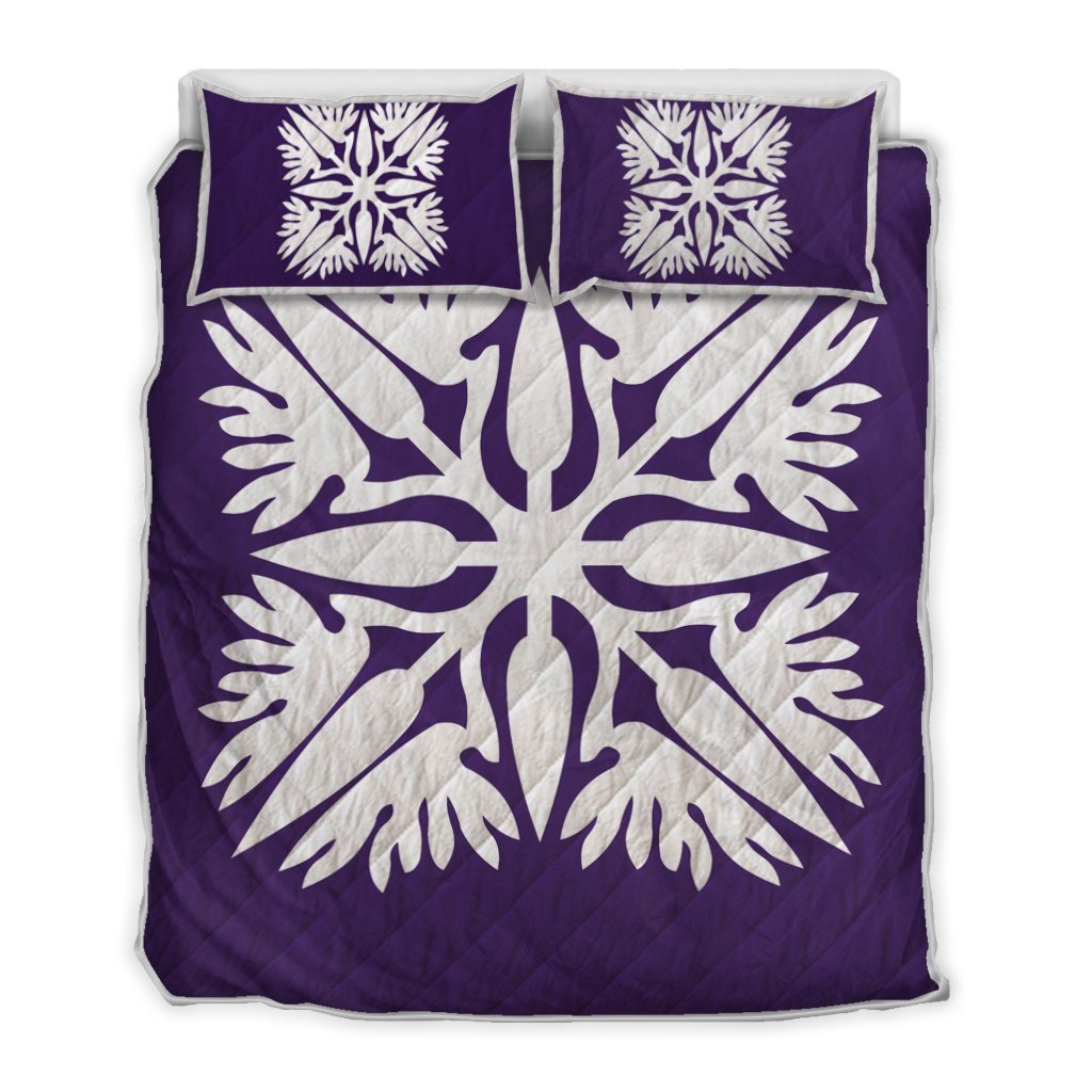 Hawaiian Royal Pattern Quilt Bed Set - Purple - A3 Style Art - Polynesian Pride