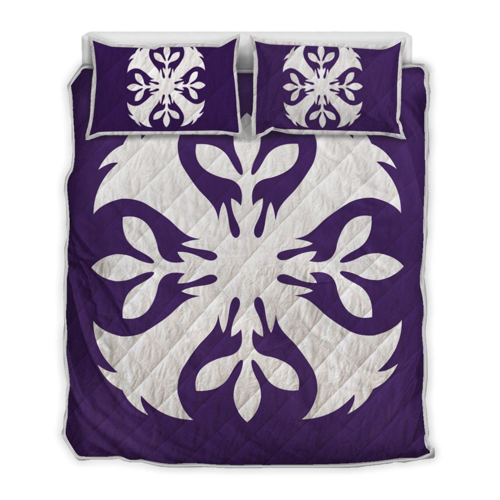 Hawaiian Royal Pattern Quilt Bed Set - Purple - F3 Style - AH Art - Polynesian Pride