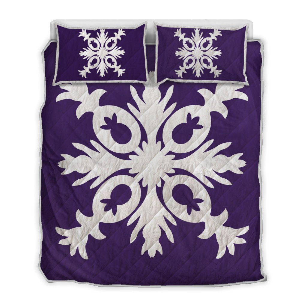 Hawaiian Royal Pattern Quilt Bed Set - Purple - F2 Style - AH Art - Polynesian Pride