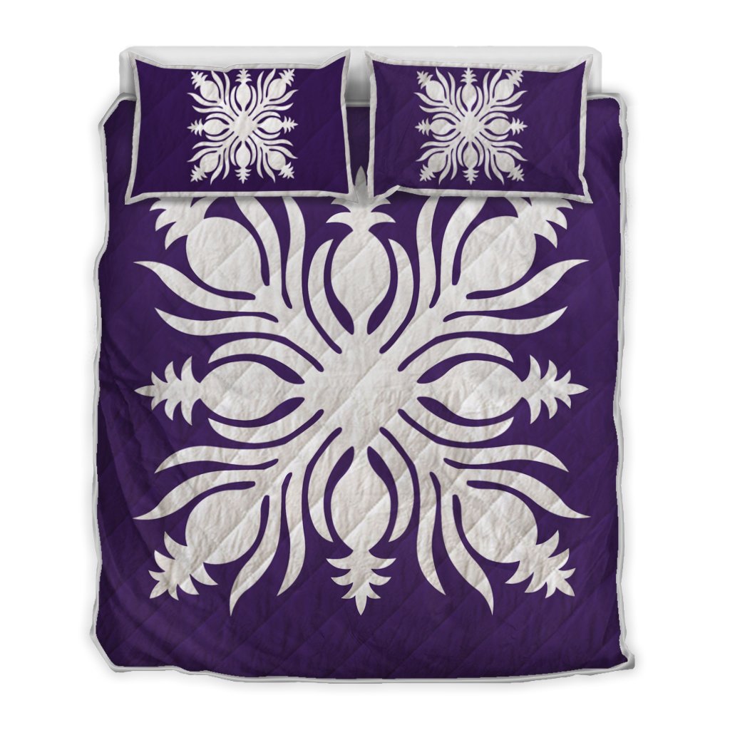 Hawaiian Royal Pattern Quilt Bed Set - Purple - K2 Style - AH Red - Polynesian Pride