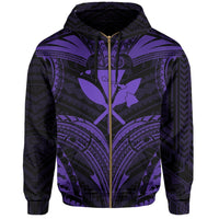 Polynesian Kanaka Shark Turtle Manta Ray Map of Hawaii Zip Hoodie Purple - Polynesian Pride
