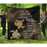 Hawaii Turtle Premium Quilt Hibiscus To My Wife Gold AH Gold - Polynesian Pride