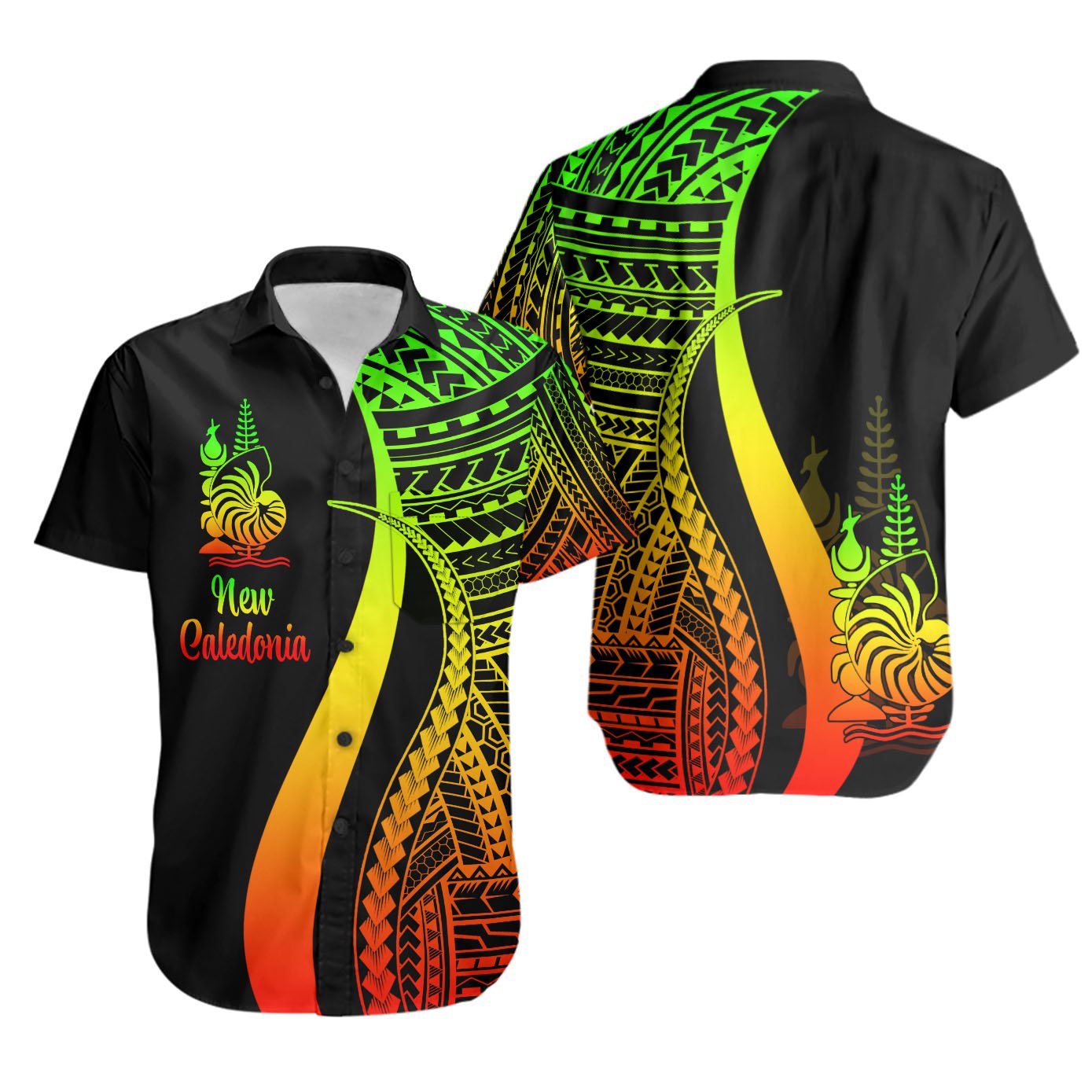 New Caledonia Short Sleeve Shirts - Reggae Polynesian Tentacle Tribal Pattern Crest Unisex Reggae - Polynesian Pride