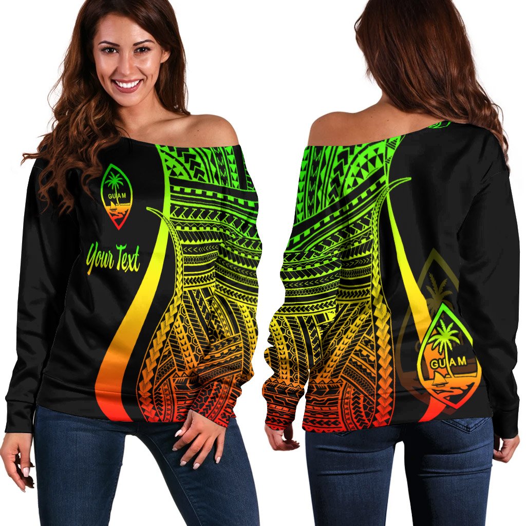 Guam Custom Personalised Women's Off Shoulder Sweater - Reggae Polynesian Tentacle Tribal Pattern Art - Polynesian Pride