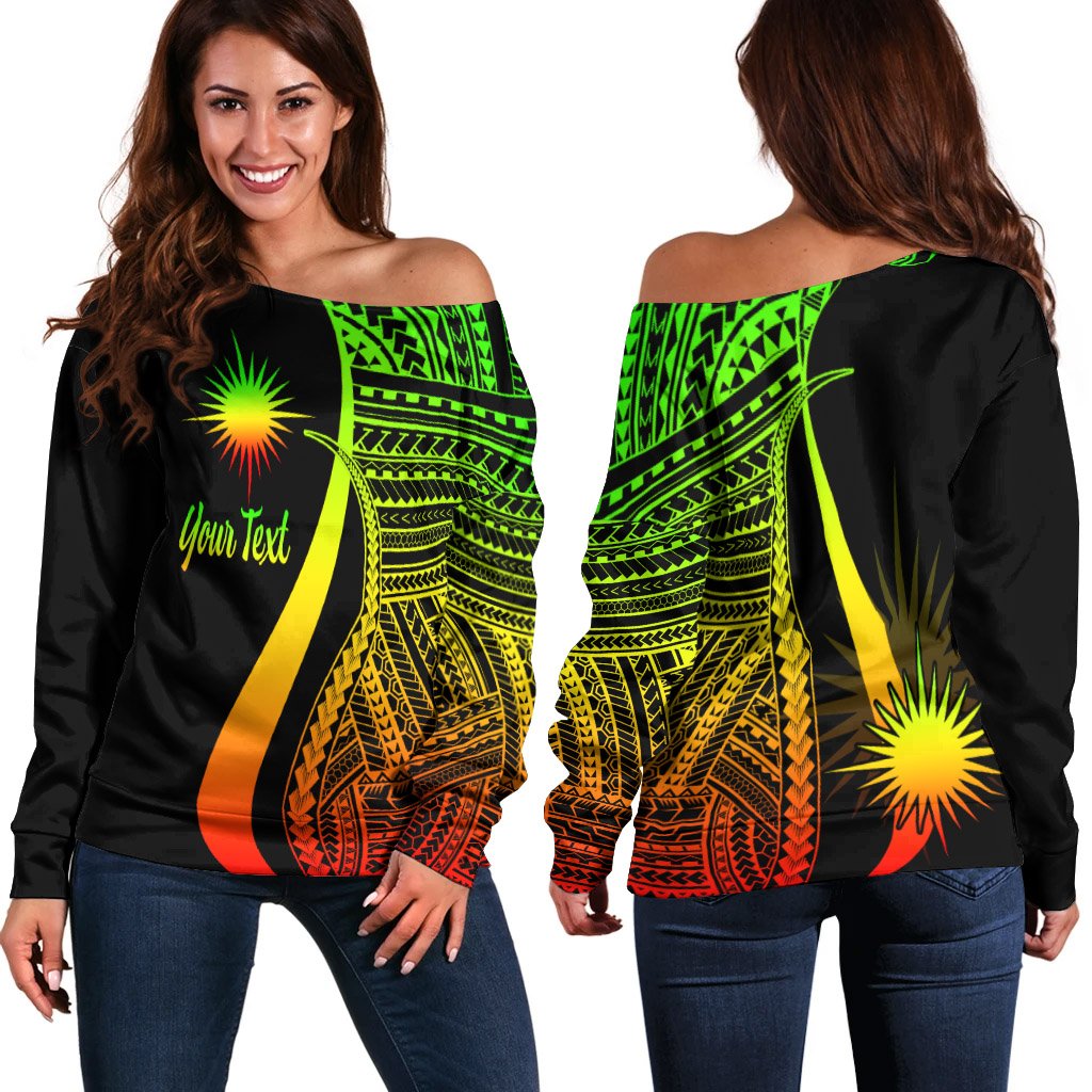 Marshall Islands Custom Personalised Women's Off Shoulder Sweater - Reggae Polynesian Tentacle Tribal Pattern Art - Polynesian Pride