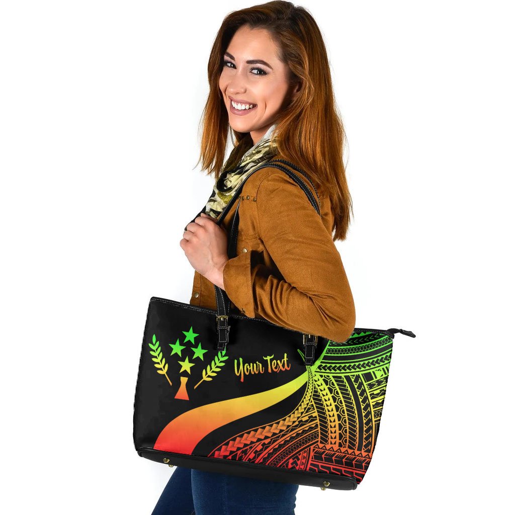 Kosrae Custom Personalised Large Leather Tote Bag - Reggae Polynesian Tentacle Tribal Pattern Reggae - Polynesian Pride