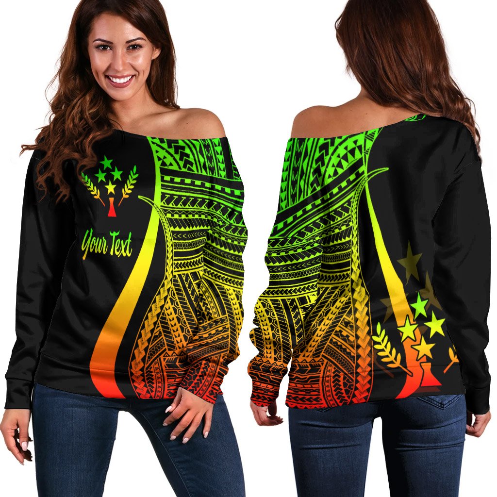 Kosrae Custom Personalised Women's Off Shoulder Sweater - Reggae Polynesian Tentacle Tribal Pattern Art - Polynesian Pride