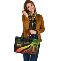 Marshall Islands Custom Personalised Large Leather Tote Bag - Reggae Polynesian Tentacle Tribal Pattern Crest - Polynesian Pride